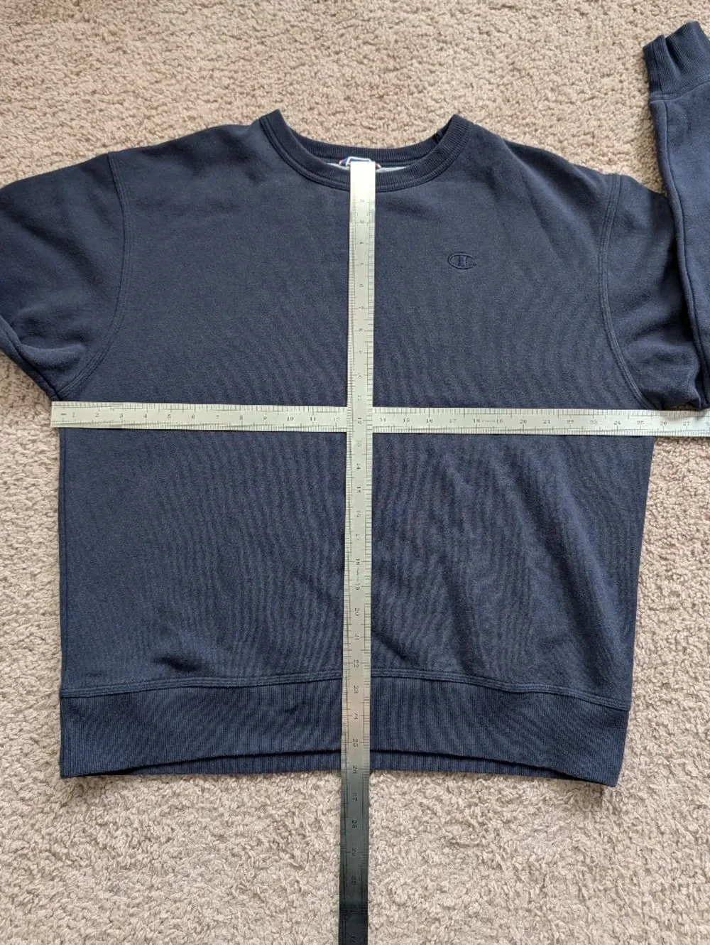 Champion Mens Navy Blue Crewneck Sweatshirt Classic Logo Pullover Size Large